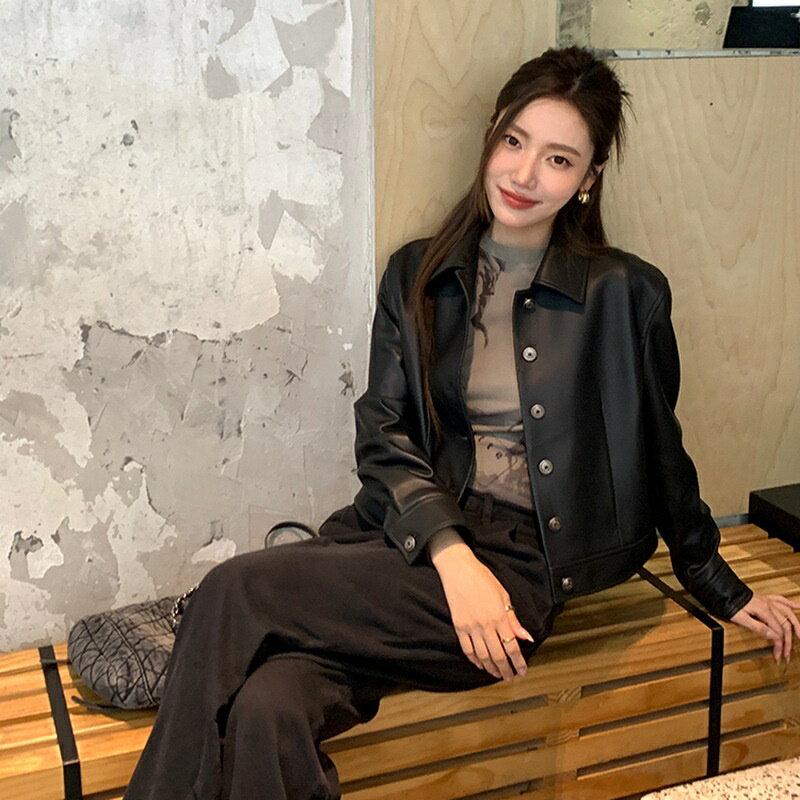 【巴黎精品】皮衣外套真皮夾克-復古小翻領綿羊皮女外套a1dp31