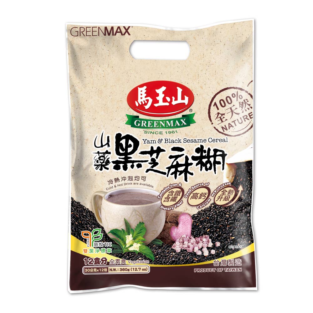 【馬玉山】山藥黑芝麻糊(12入) 冷泡/沖泡/100%全天然/穀粉/高鈣/含鐵含纖/全素食