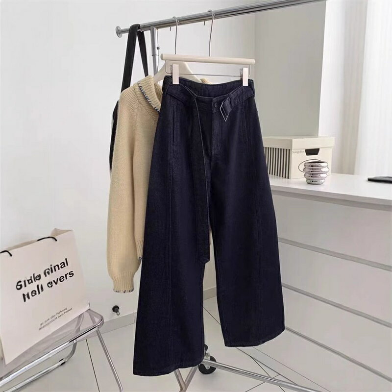 現貨+預購 高腰寬管褲牛仔長褲大碼寬褲直筒褲裙落地褲休閒女裝-彎刀褲顯瘦女褲子74km87【獨家進口】【米蘭精品】