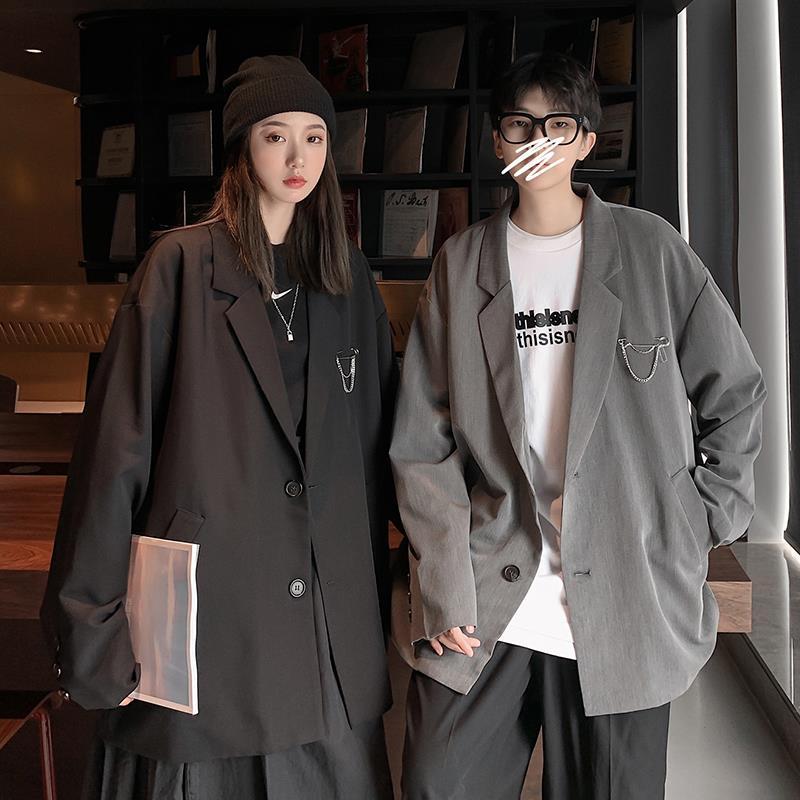 情侶裝DK制服大碼小西裝寬松外套春秋胖子港風炸街痞帥潮牌西服男-益三禾