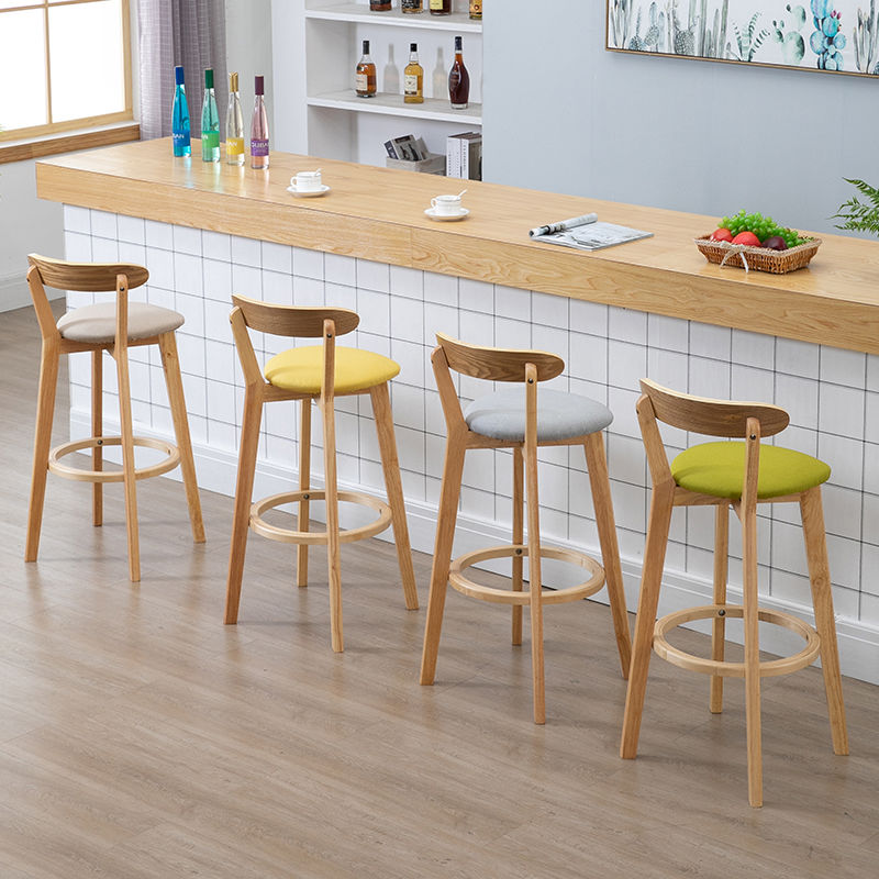 北歐吧臺椅實木高腳凳家用靠背吧凳現代簡約酒吧椅子前臺凳子 4