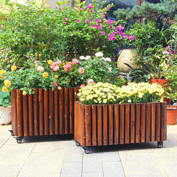 花箱防腐木長方形戶外庭院種植箱深碳化可行動木花盆特大號種菜箱