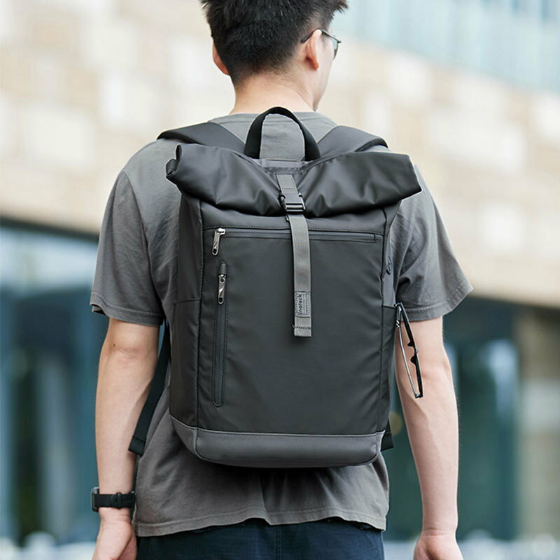 男士卷蓋雙肩包簡約時尚小眾卷口卷頂電腦旅行背包