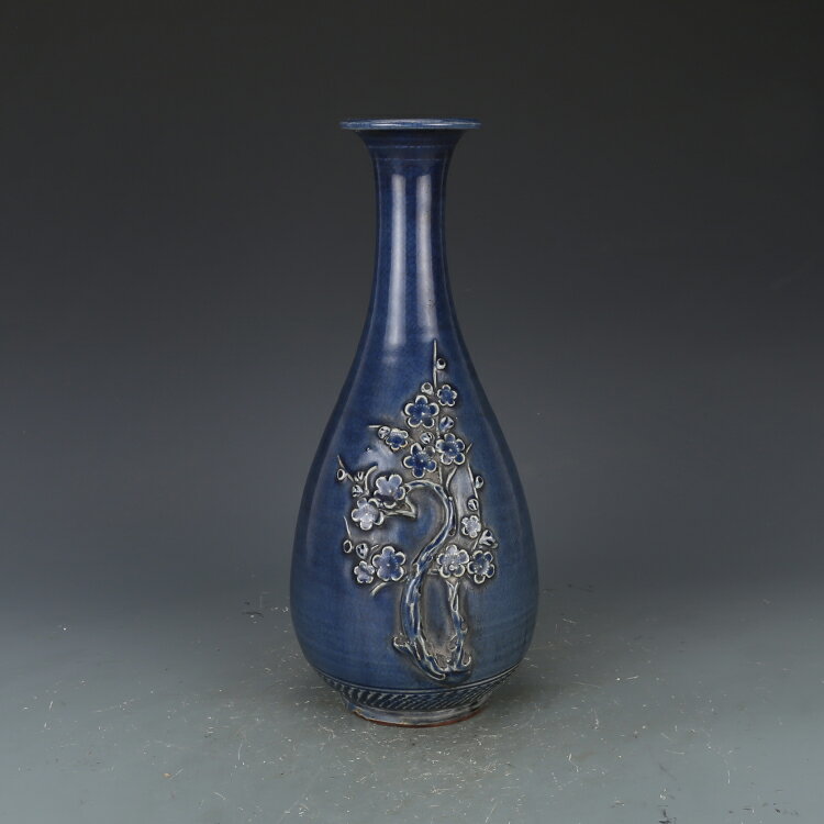 元祭藍浮雕梅花玉壺春瓶 仿古瓷器古董真品古玩收藏擺件
