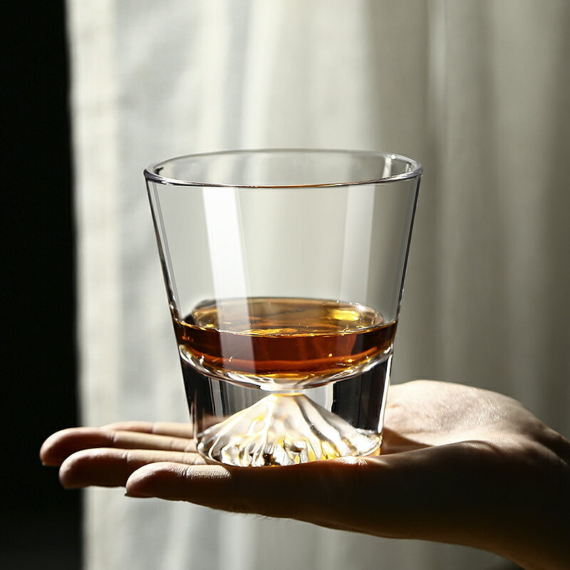 日式富士山觀山杯家用玻璃喝水杯子威士忌酒杯高顏值咖啡杯高級感