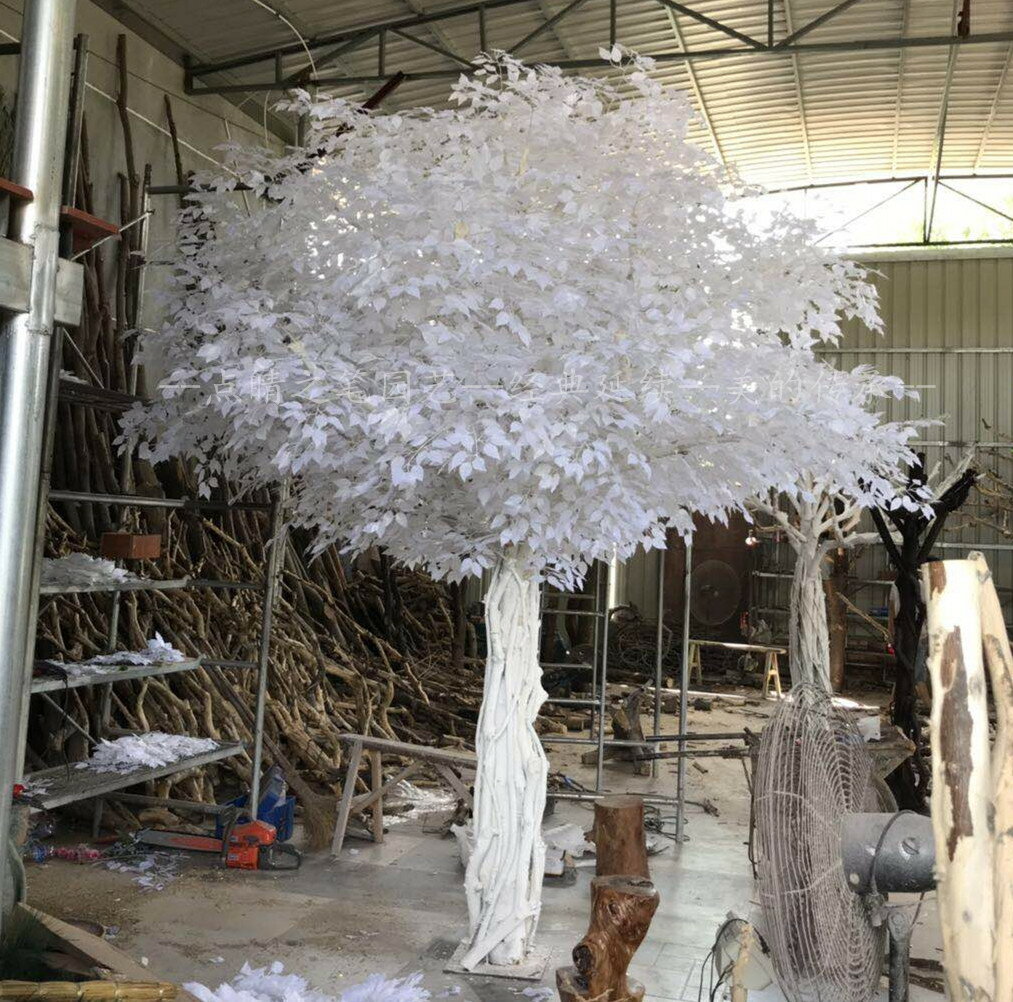 仿真榕樹 假樹 白榕樹大型 植物客廳白色發財樹 實木樹干裝飾定做