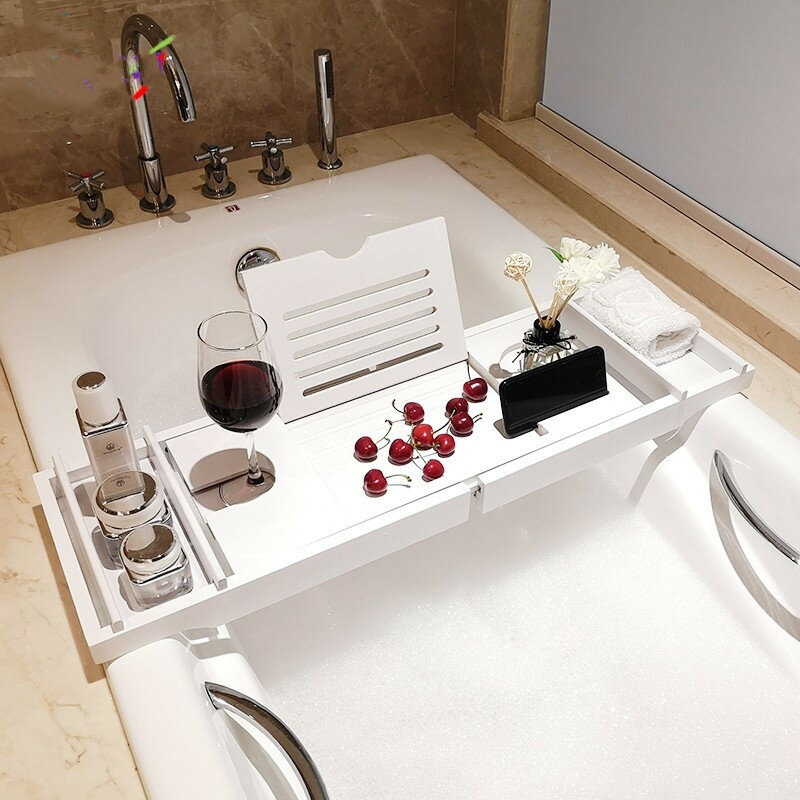 浴缸架竹制伸縮防滑浴缸支架衛生間泡澡置物架手機平板支架浴盆架
