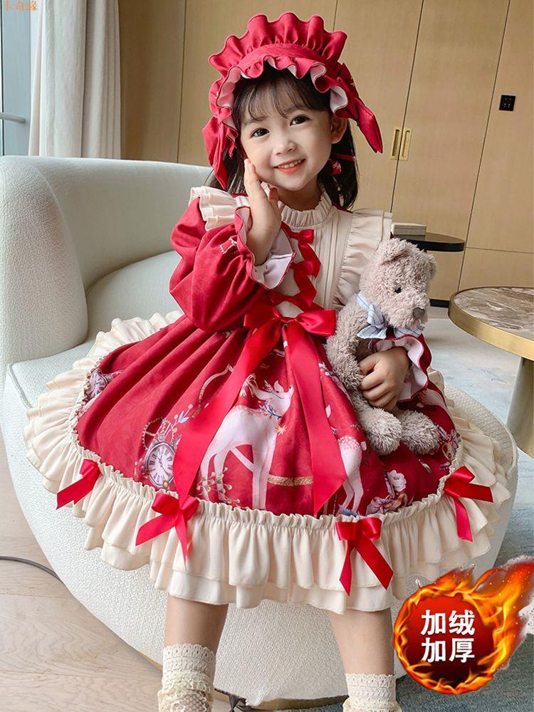 洛麗塔公主裙兒童冬季加絨加厚女童新年裝秋冬小女孩聖誕衣服連衣裙
