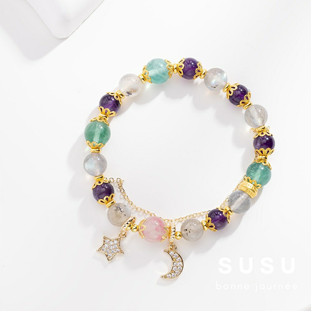 SU SU︱春日水晶手鍊❤️月光石 粉碧璽 紫水晶 綠螢石 事業運 招財 轉運 能量 防小人 送禮 推薦 4