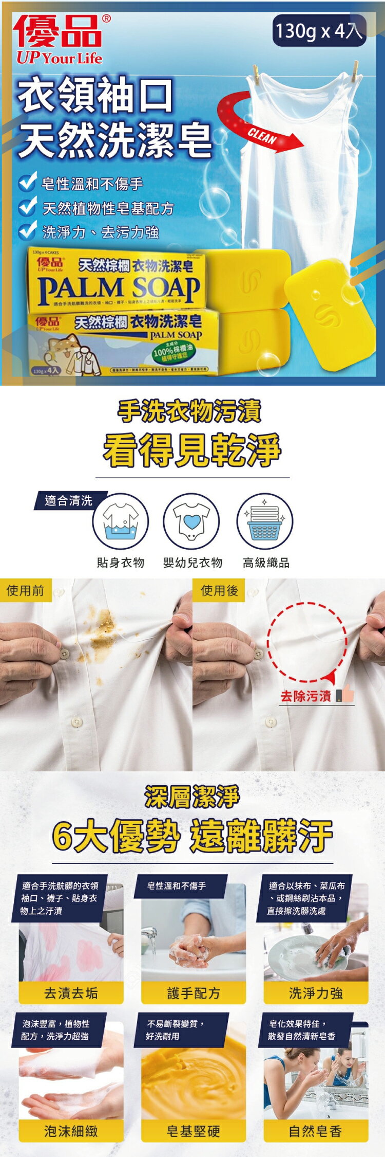 【醫護寶】優品-天然棕櫚衣物洗潔皂130g*4入 2
