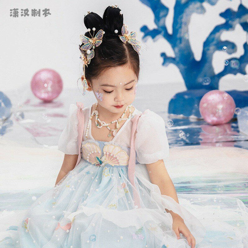 兒童漢服夏裝女童仙襦裙中國風唐裝連衣裙古裝漢服裙禮服美人魚