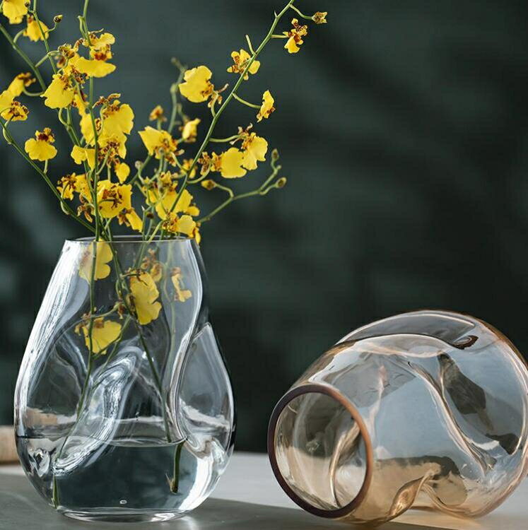 新款/異形不規則輕奢簡約玻璃花瓶擺件北歐客廳創意鮮花水培養干花插器免運 可開發票-青木鋪子