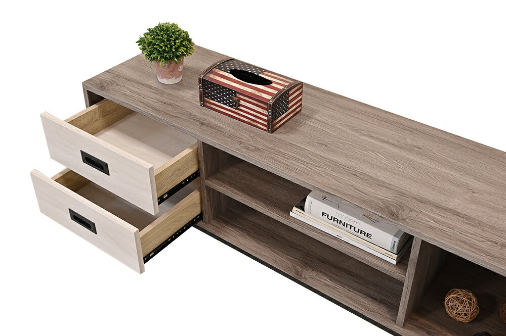 《桃樂絲》電視櫃 收納櫃 雙色 3尺 4尺 5尺 6尺 7尺 灰橡色 黑鐵腳 原切色 木心板 客廳 置物櫃 現代 簡約【新生活家具】 3