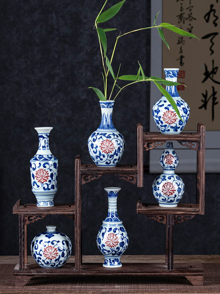 景德鎮陶瓷器手繪青花瓷迷你小花瓶水養插花創意復古特小飾品擺件