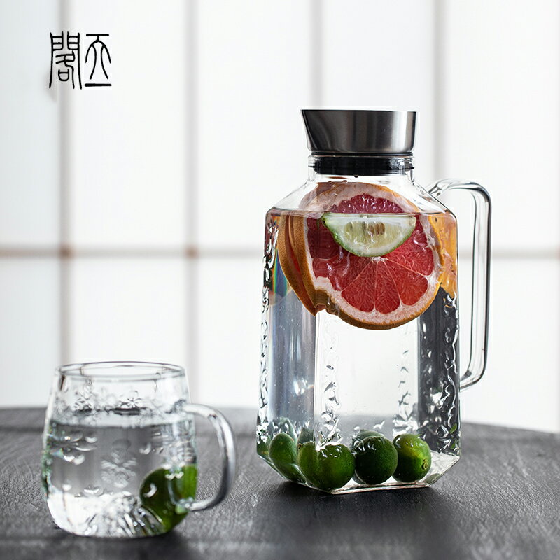天一閣丨歐式方形玻璃涼水壺果汁壺加厚耐熱大容量冷水壺水杯套裝