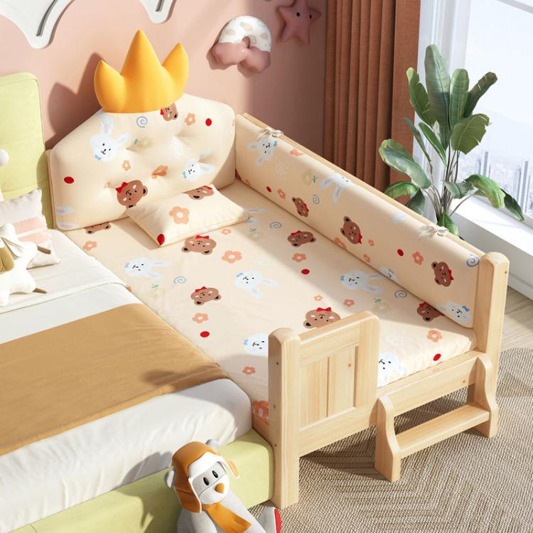 實木兒童床帶護欄男孩女孩嬰兒單人床寶寶床加寬延邊小床拼接大床