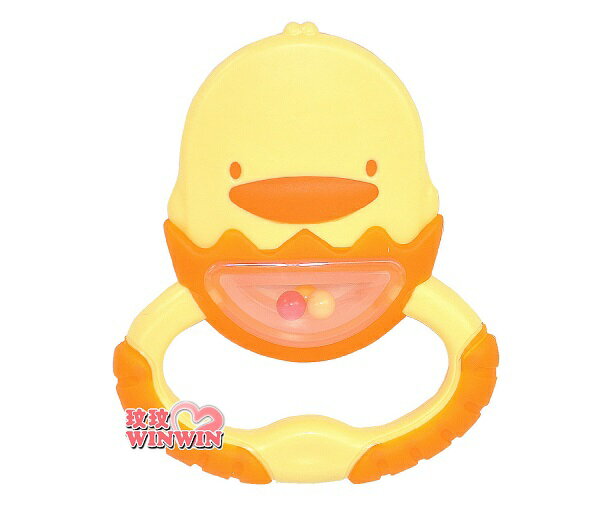 黃色小鴨GT-83437雙色造型牙齒咬環，可安心咀嚼的柔軟素材、大量凹凸部位，給寶寶不同的感觸