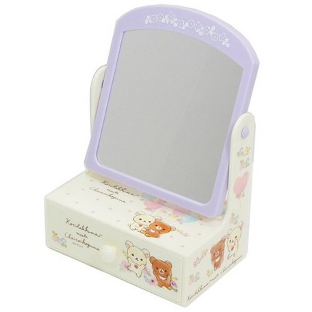 大賀屋 日貨 拉拉熊 鏡子 旋轉鏡 梳妝臺 飾品盒 化妝品收納盒 抽屜式梳妝臺 置物架 鬆弛熊 正版 J00018072