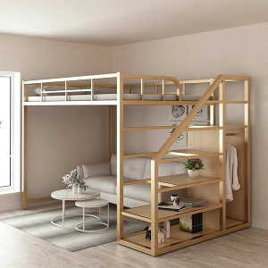 【免運】美雅閣| 公寓小戶型復式上鋪雙層多功能鐵藝床高低床吊床省空間高架床