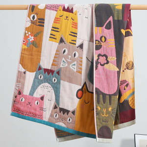 日系純棉五層紗布材質 摩登貓柔軟吸水浴巾