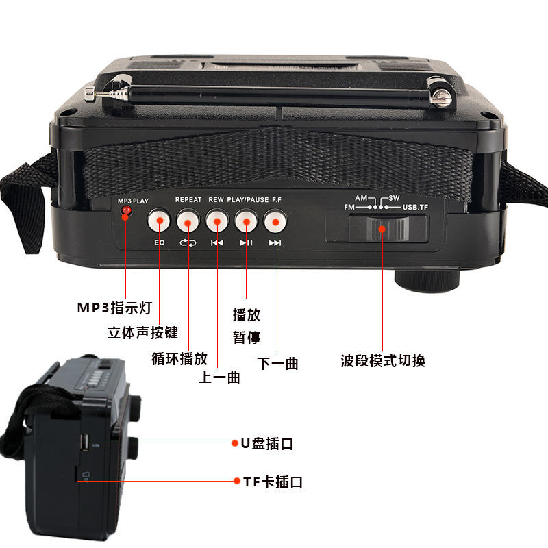 德國品質全波段插卡多功能收音機便攜式老年音箱精準調頻mp3