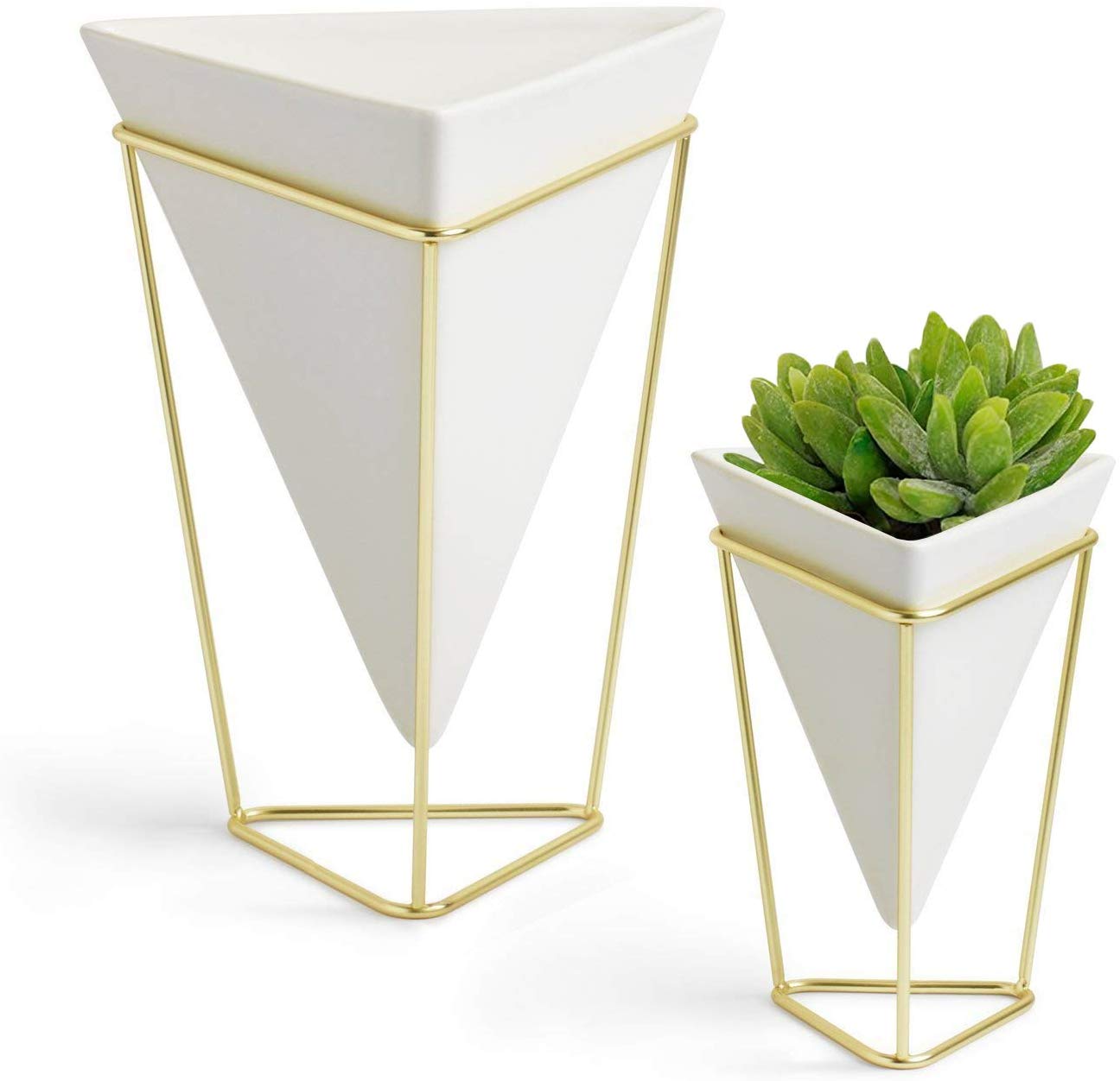 California Home Goods 2 Pack White Geometric Vase Set Big