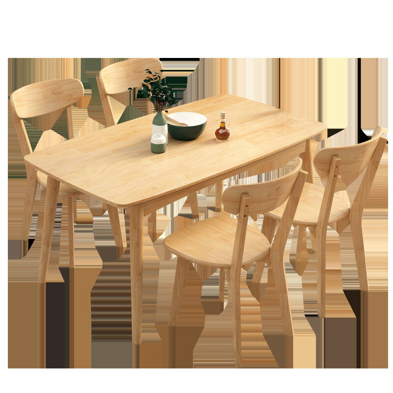 免運 開立發票 實木餐桌簡約現代橡膠木餐桌椅組合北歐原木小戶型長方形飯桌日式