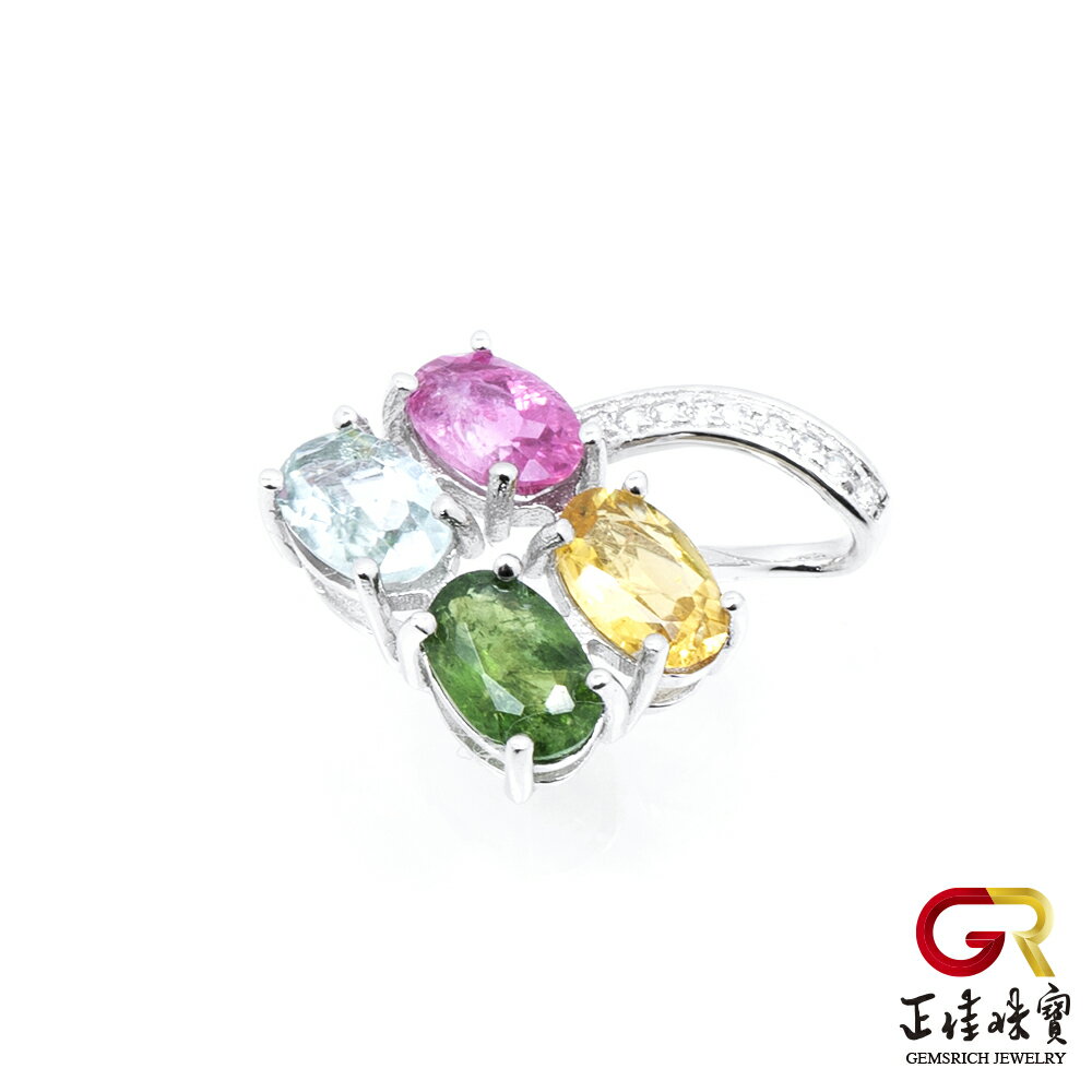 【正佳珠寶】彩碧璽 糖果碧璽 2.4ct 橢圓形吊墜 彩碧璽吊墜 方晶鋯石微鑲銀台 2