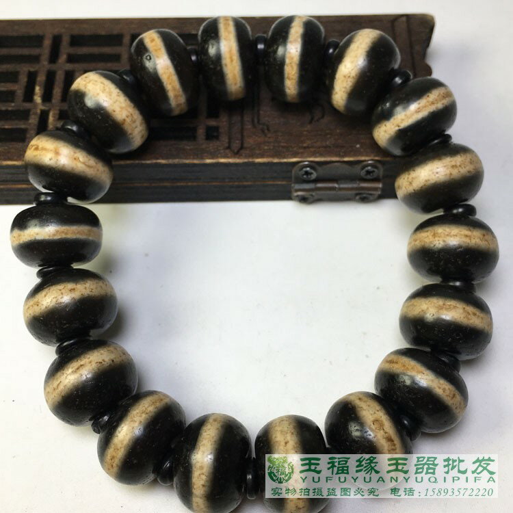 風化瑪瑙 一線藥師珠 線天珠 17CMブレスレット 藏傳風化老瑪瑙一線藥師珠算盤珠手串手鏈黑白天珠男女款手飾| 協