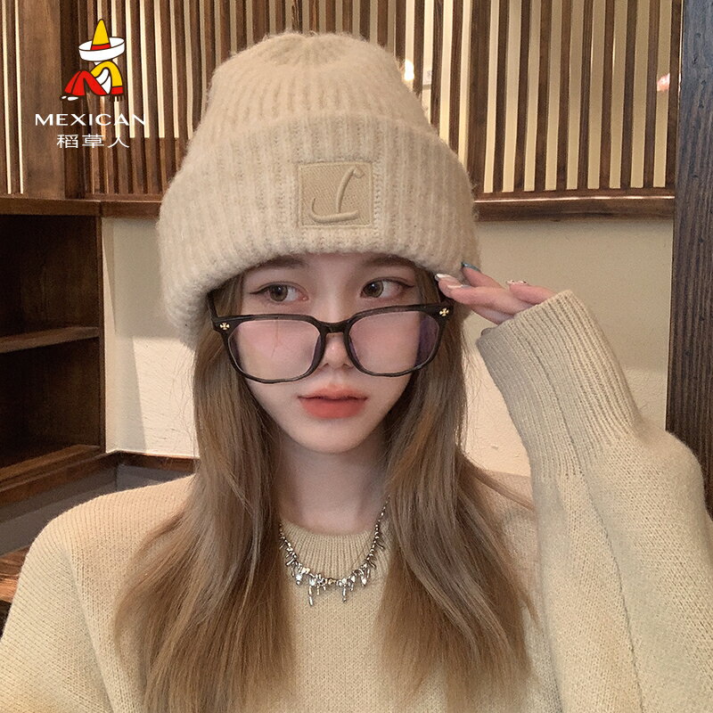 毛帽 毛線帽 針織帽 包頭帽 大頭圍毛線帽子女秋冬季保暖羊毛堆堆冷帽顯臉小針織護耳帽