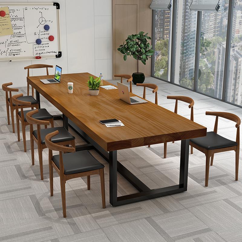 現代簡約辦公室實木會議桌公司大廳職員辦公桌椅會議室洽談長條桌
