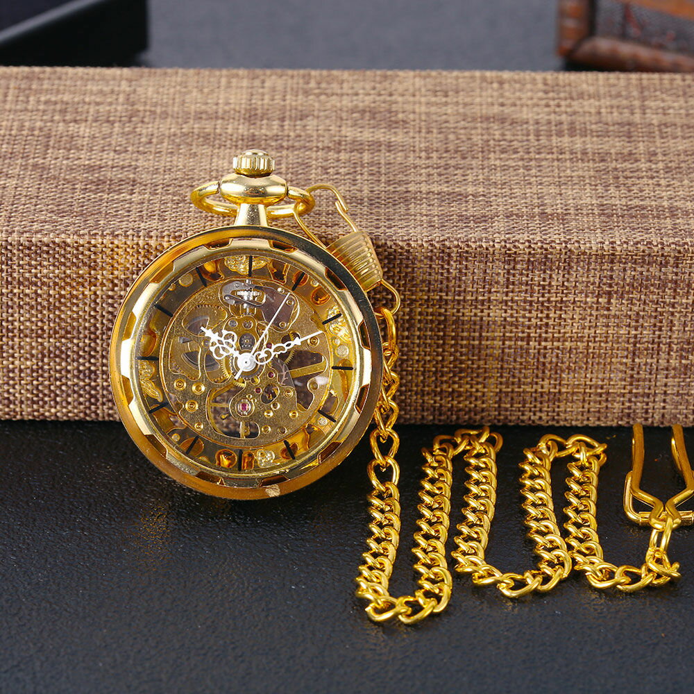 金色機械懷錶 車輪子 大號機械毛衣掛錶 鏤空大花針鐘錶 8930