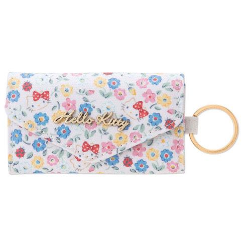 Hello Kitty 鑰匙包 繽紛 小花 白色 收納包 三麗鷗 KY 凱蒂貓 日貨 正版 授權 J00030090