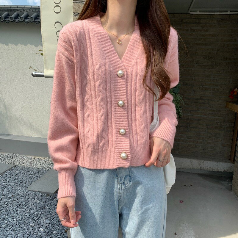 麻花毛衣女2021年新款韓版外穿慵懶學院風寬松針織開衫外套女上衣