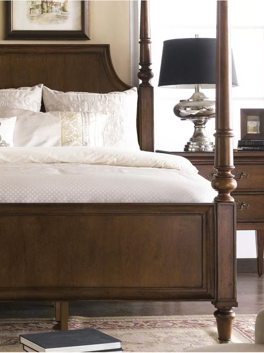 【可打統編 超低價】美式覆古實木架子床法式小戶型主臥羅馬柱實木四柱床1.8米蚊帳長 1