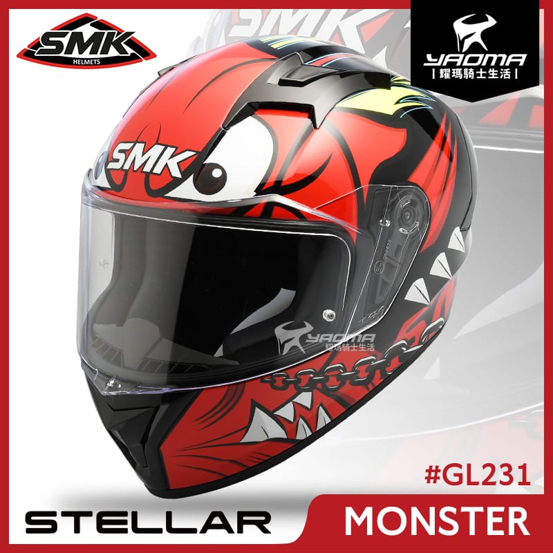 SMK STELLAR MONSTER 小怪物 紅黑 GL231 全罩 雙D扣 入門推薦 耀瑪騎士機車安全帽部品