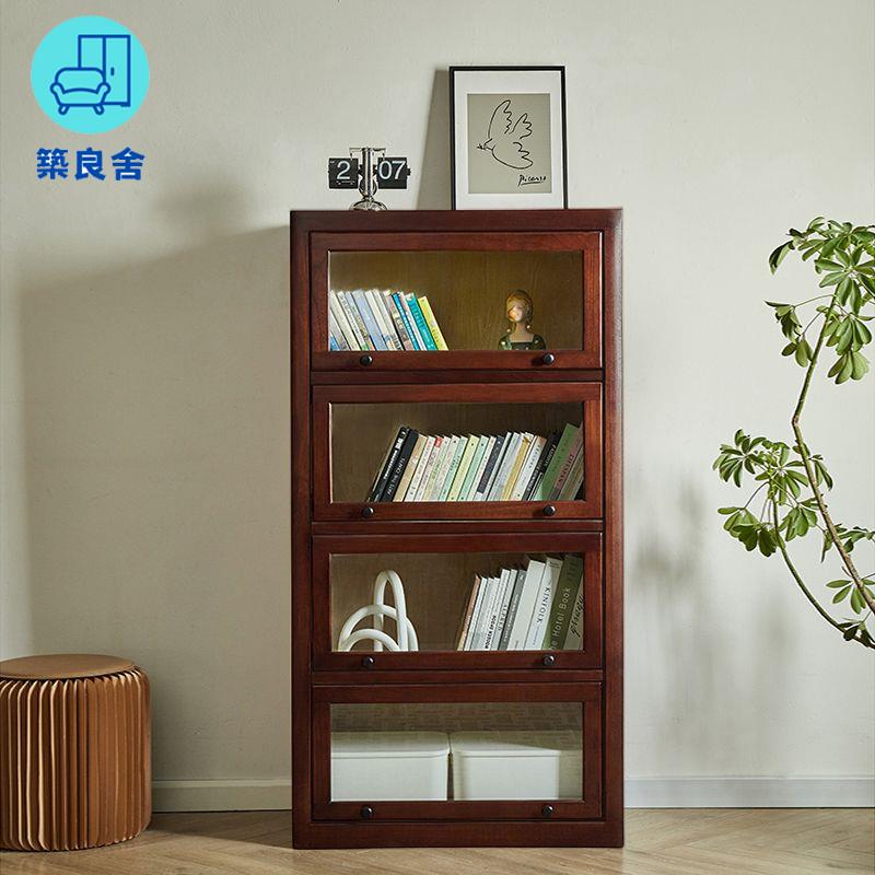 工廠現貨直銷 免運 可開發票 美式收納櫃 儲物櫃 抽屜櫃 餐邊櫃 實木收納櫃 玄關櫃 美式實木書櫃客廳一體整墻展示櫃帶玻璃門落地靠墻防塵書架家用店長優選/特惠 全館折扣 售後保障 zl5313