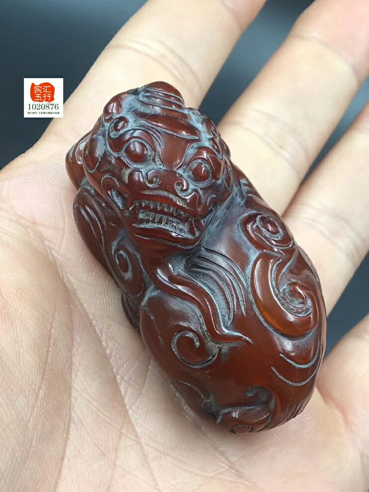 天然西藏赤紅老犛牛角雕刻貔貅手把件包掛車掛擺件保平安