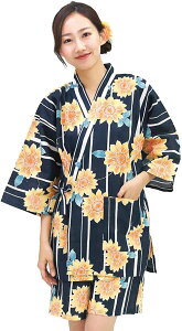 Nishiki【日本代購】和式清涼居家服 睡衣 上下套裝 棉100%-鉄紺地ヒマワリ