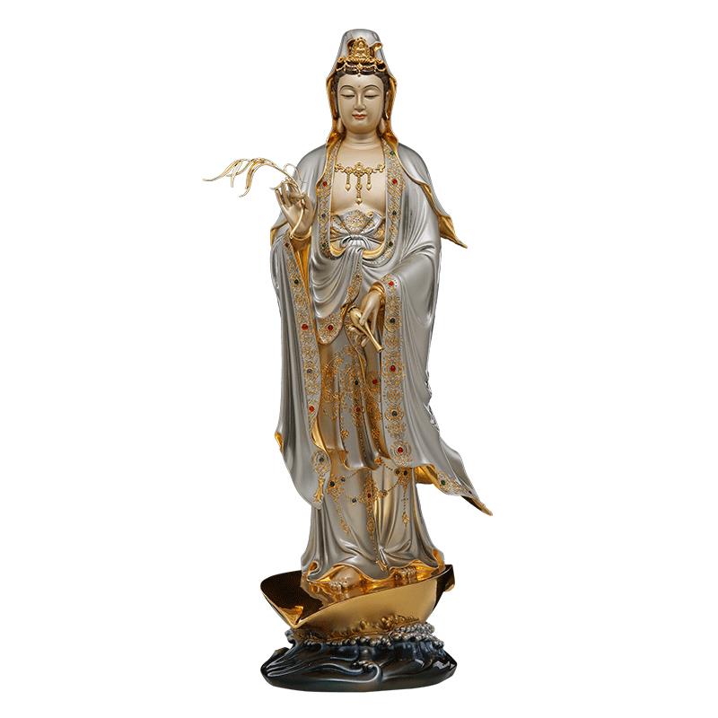 京銅掐絲銀彩鑲寶純銅南海一葉觀音菩薩底座加高家用室內佛像擺件