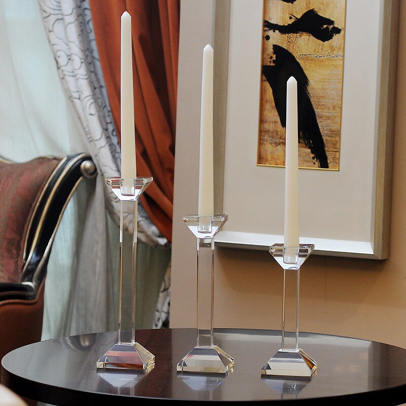 現代簡約水晶蠟燭臺 歐式浪漫燭光晚餐餐桌燭臺 家居裝飾小擺件