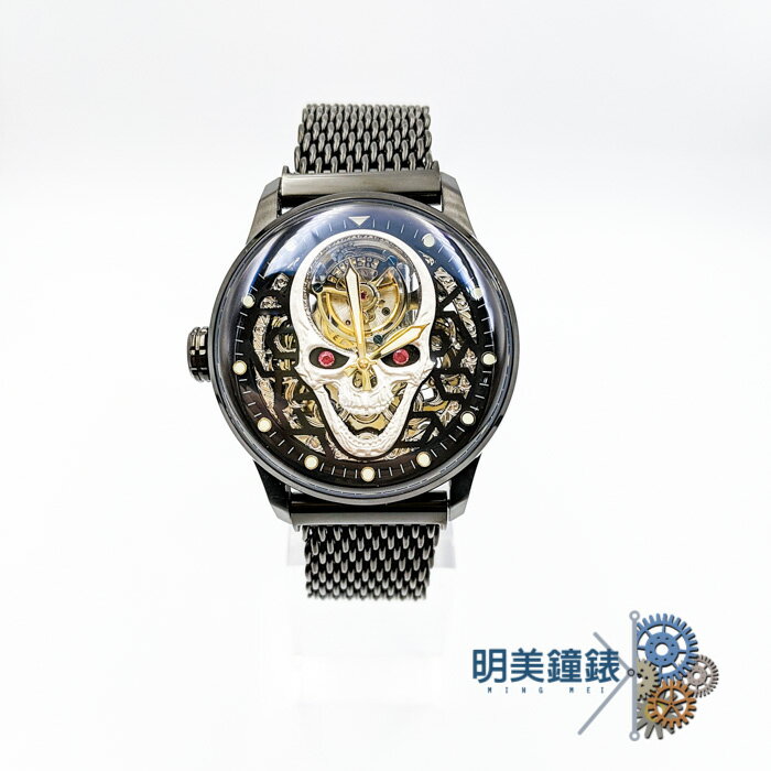 ◆明美鐘錶眼鏡◆FIBER/思想 THINKING．骷髏｜手上鍊鏤空陀飛輪腕錶(黑鋼)/FB8012-07TB-1