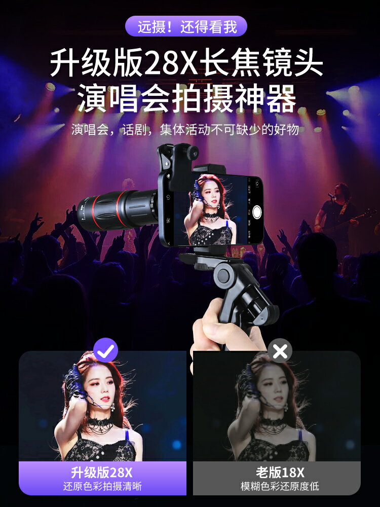 演唱會拍攝神器手機望遠鏡長焦鏡頭外接攝像頭外接專業擴充套件28倍鏡音樂節相聲遠攝放大器變焦改裝手機放大鏡