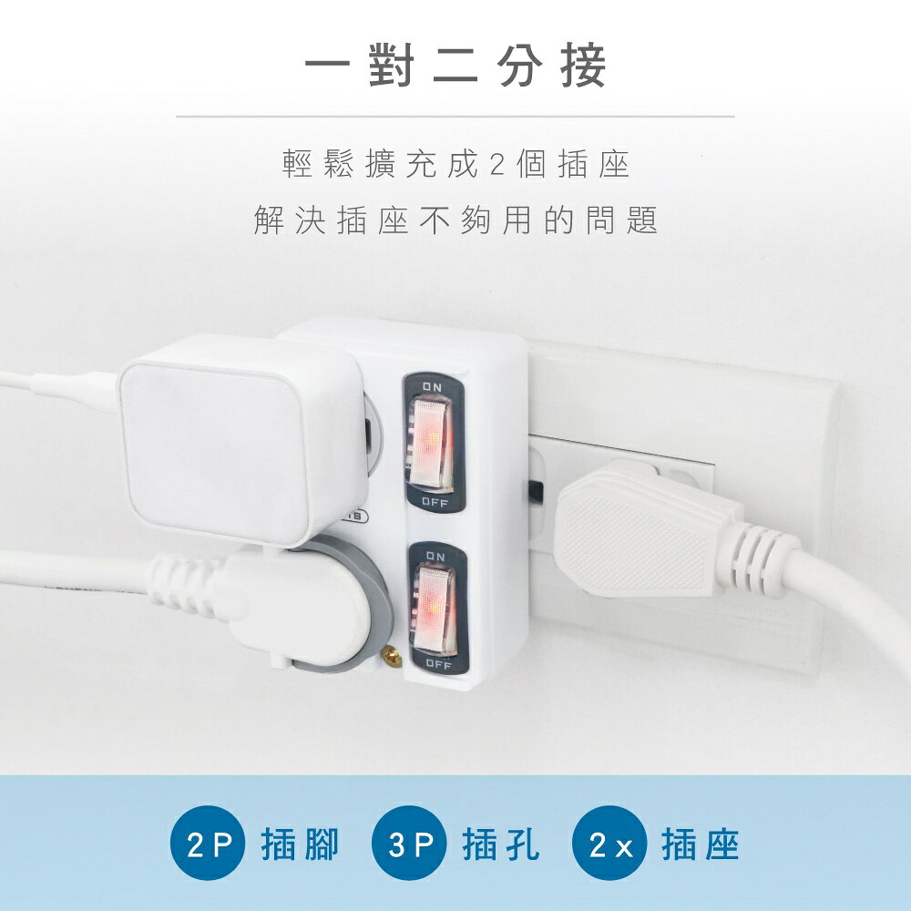 【KINYO】節電2開2插分接器 (MR) 4