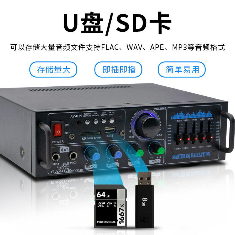 熱銷大功率藍芽功放機 U盤插卡收音機音頻放大器K歌功放公共廣播「限時特惠」