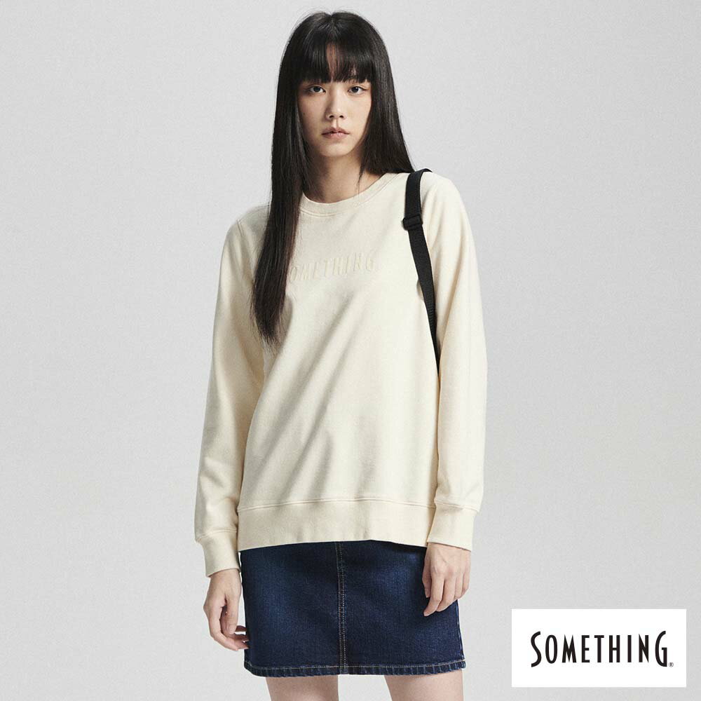 SOMETHING 女款 基本素色印花厚長袖T恤 (米白色)