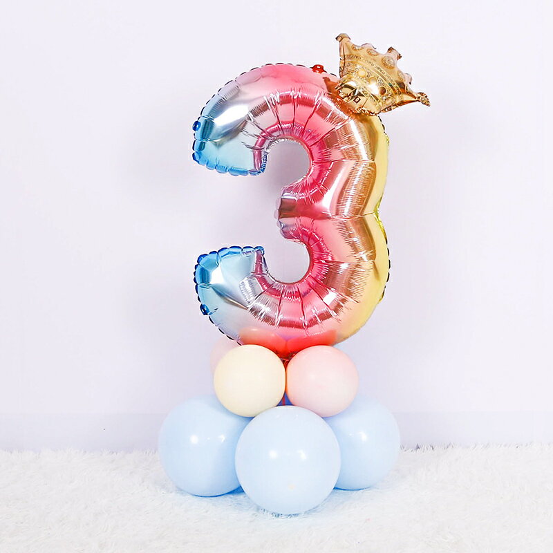 兒童周歲生日派對馬卡龍漸變色數字氣球立柱寶寶滿月百日路引布置