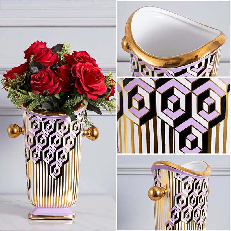 蝶陶花瓶美式輕奢風花器凡爾賽迷宮藝術設計師樣板間擺件玄關餐桌 8