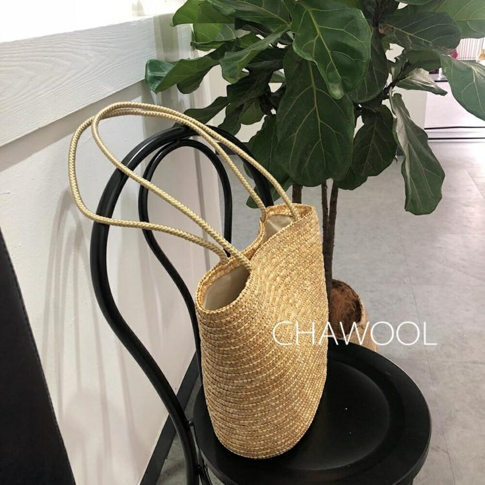 草編包CHAWOOL同款度假麥草沙灘編織包韓風chic側背簡約草編包 清涼一夏鉅惠