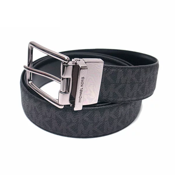 MICHAEL KORS 皮帶 腰帶 寬版可翻轉雙面使用 黑灰色PVC/黑色皮革 M26619 MK(現貨)▶指定Outlet商品5折起☆現貨【送禮首選★APP下單點數4倍送】